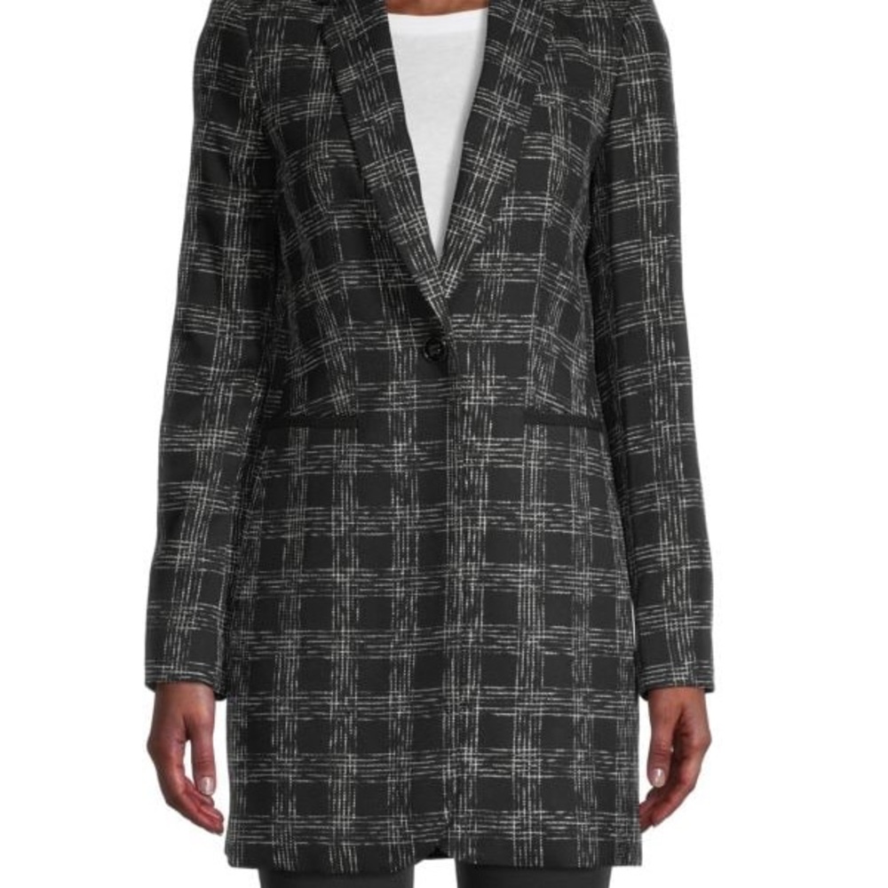 Tommy Hilfiger Black and White Plaid Longline Blazer